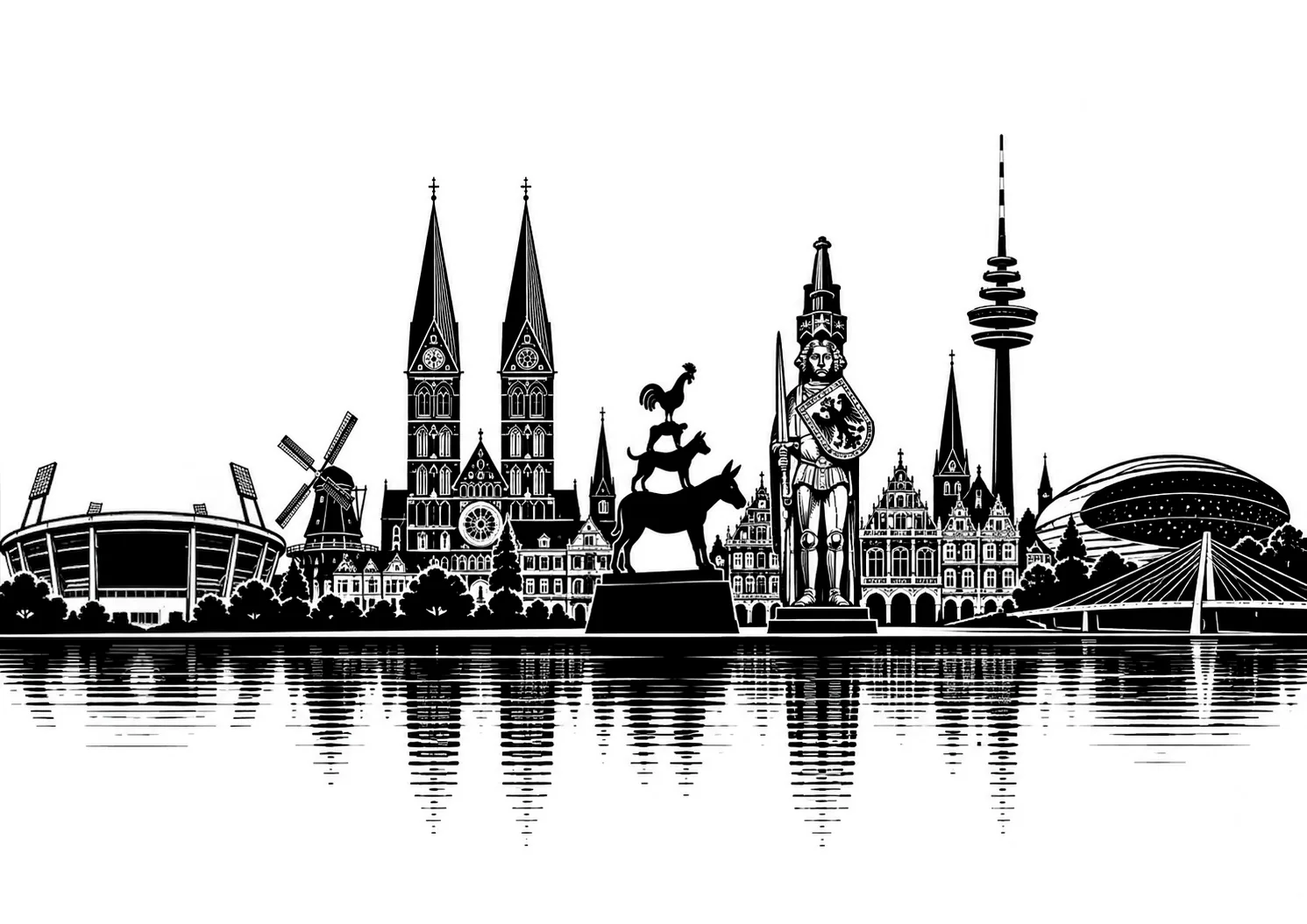 Bremen Skyline Illustration ohne Vereinslogo